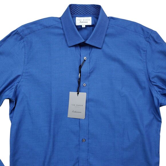 NWT Ted Baker Endurance Dress Shirt Mens 16 34/35 Blue Shot Gingham Long Sleeve - Picture 9 of 9
